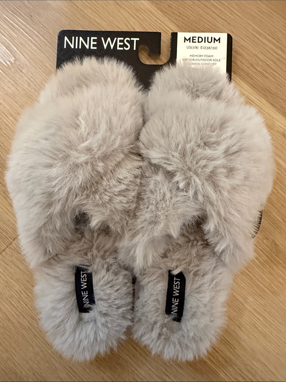 Nine West Kids Plush Faux-Fur Slide Slippers in Light Gray